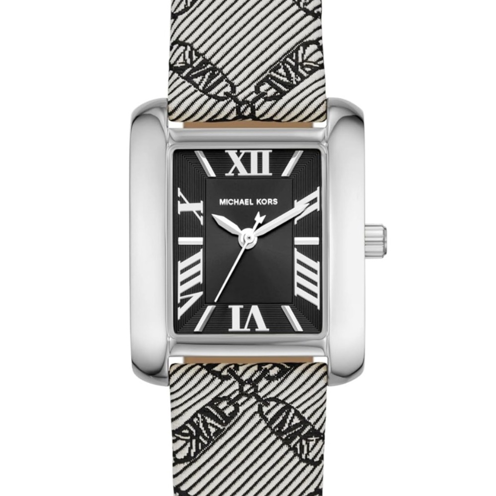 Michael Kors Emery Three-Hand Black Empire Jacquard Women's Watch NEW